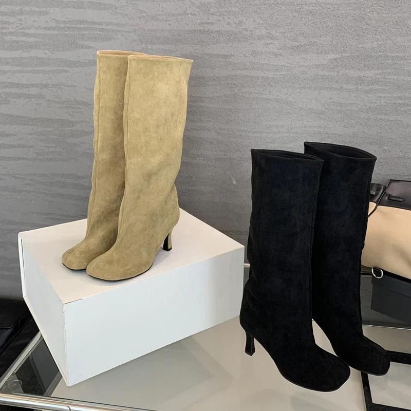 Soleist Luxury Women's Boots Winter Round Toe Knee-High Women Boots Punk Thin High Heels Women Shoe Female Long Booties Zapatos De Mujer
