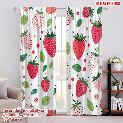 2 Stück, 2D-Flachdruckmuster Vorhänge Berry Delight 100% Polyester (ohne Stange) Alle Jahreszeiten Perfekt für Schlafzimmer Wohnzimmer