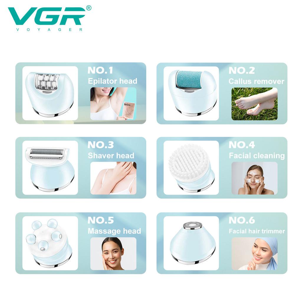 VGR V-733 6-in-1 Multi Functional Hair Trimming Set Home Shaver Ear and Nose Hair Full Body Private Area Hair Removal Machine IPX7 Waterproof Set