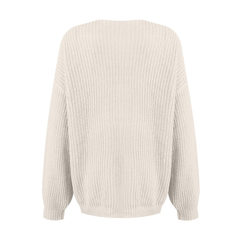 Women's Fashionable Loose Fitting Solid Color Medium Length Knitted Sweater Cardigan Jacket