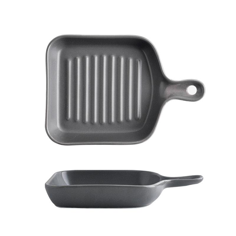Color Glaze Oven Cheese Baking Tray Single Handle Restaurant Ceramic Dish Baking Baked Rice Tray Tableware Square Tray Household
