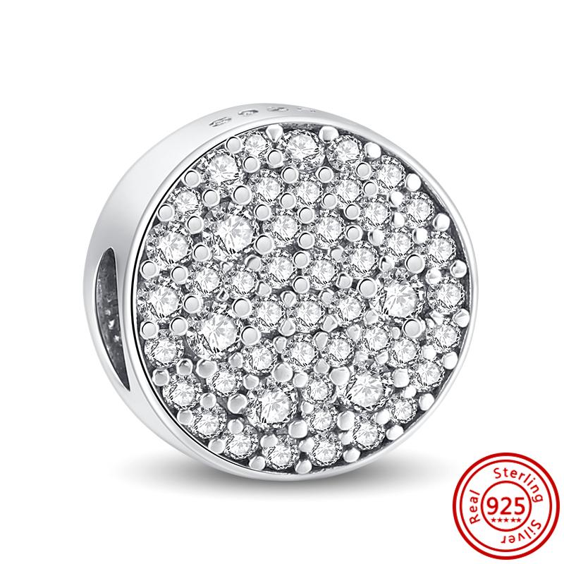 Fit Original Charms Bracelet Jewelry 100% S925 Sterling Silver Crown Flowers Heart Pave Shiny Simple Silver Color Beads