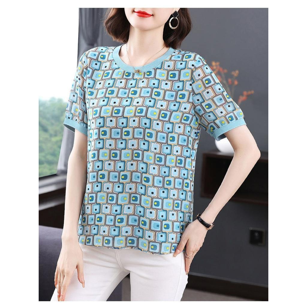 Short-sleeved T-shirt Women's Summer Mother's Wear Loose Large Size Western Style Belly-covering Small Shirt Women's Top