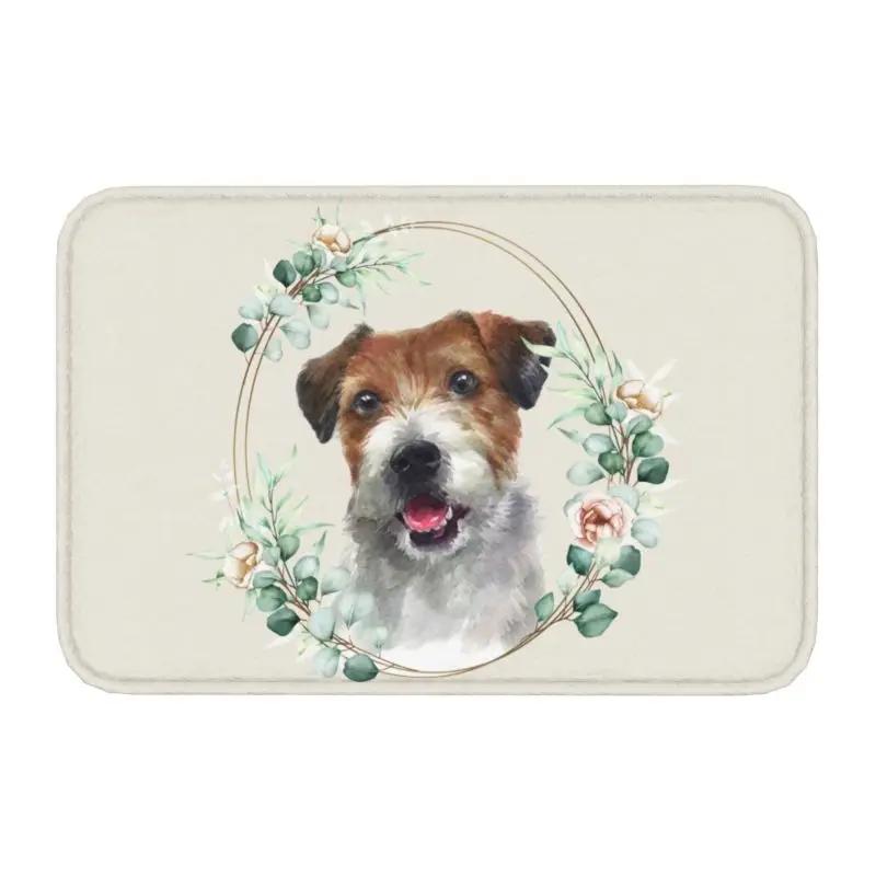 Custom West Highland White Terrier Dog In Floral Gold Wreath Doormat Non-Slip Entrance Door Floor Mat Garage Rug Carpet Footpad