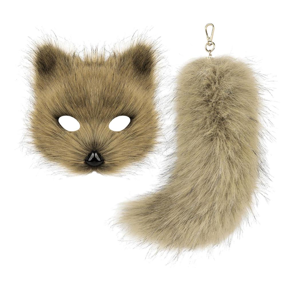 Therian Mask and Tail Plush Tail Keychain Halloween Costume Accessories for