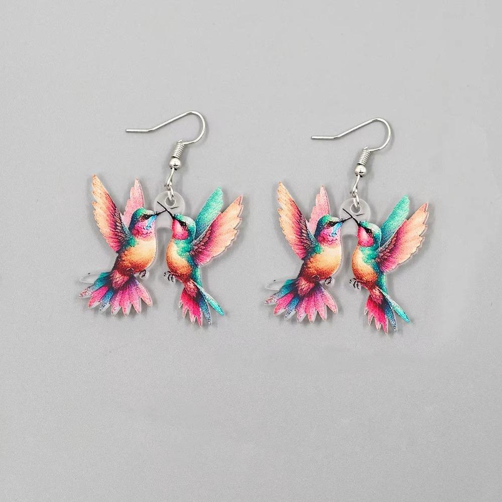 Acrylic Colorful Hummingbird Earrings Retro Style 2D Bird Shape Earrings  Jewelry Accessory