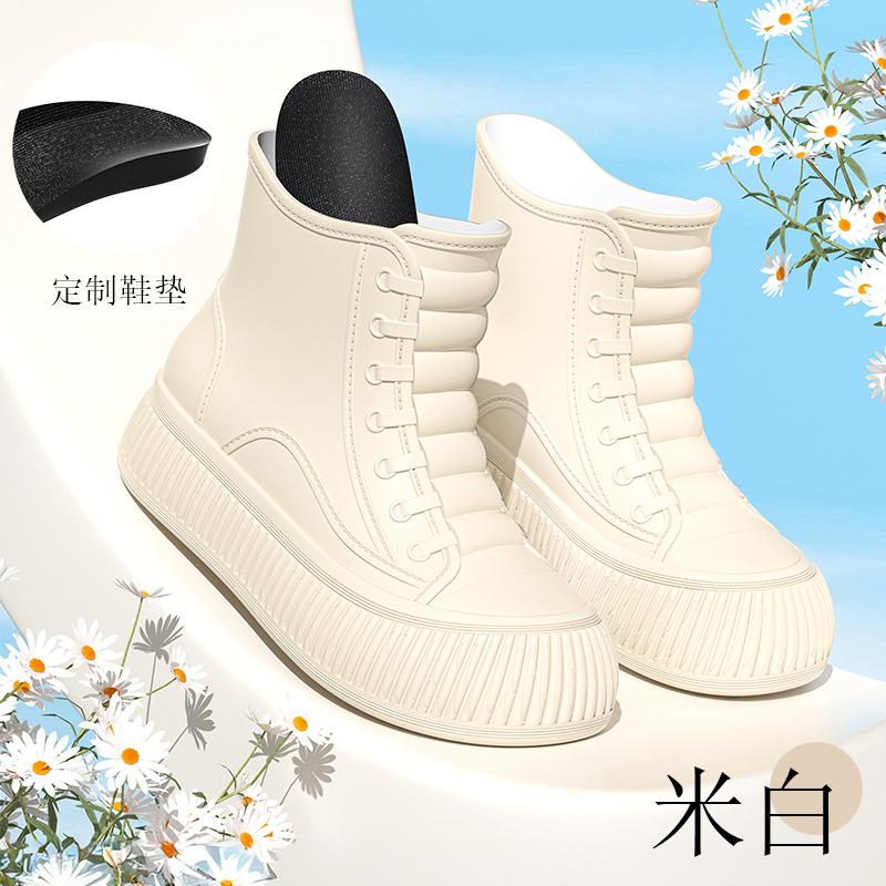 Fashion short and medium women's rain boots matte thickened flat heel non-slip women's water boots outdoor women's shoes wading shoes glue rain shoes