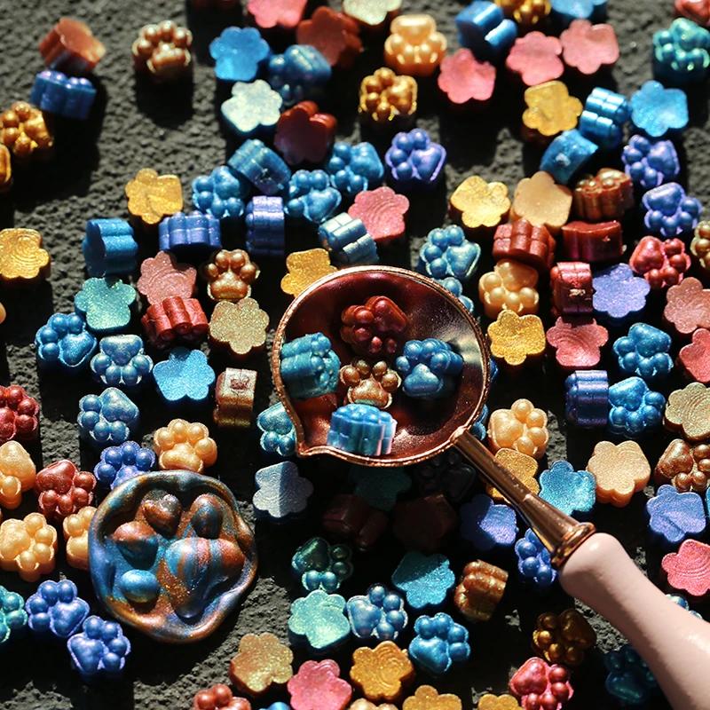 150pcs Original Cat Paw Seal Wax Grains Mixed Color Pearlescent Wax DIY Manual Account Greeting Card Envelope Decoration