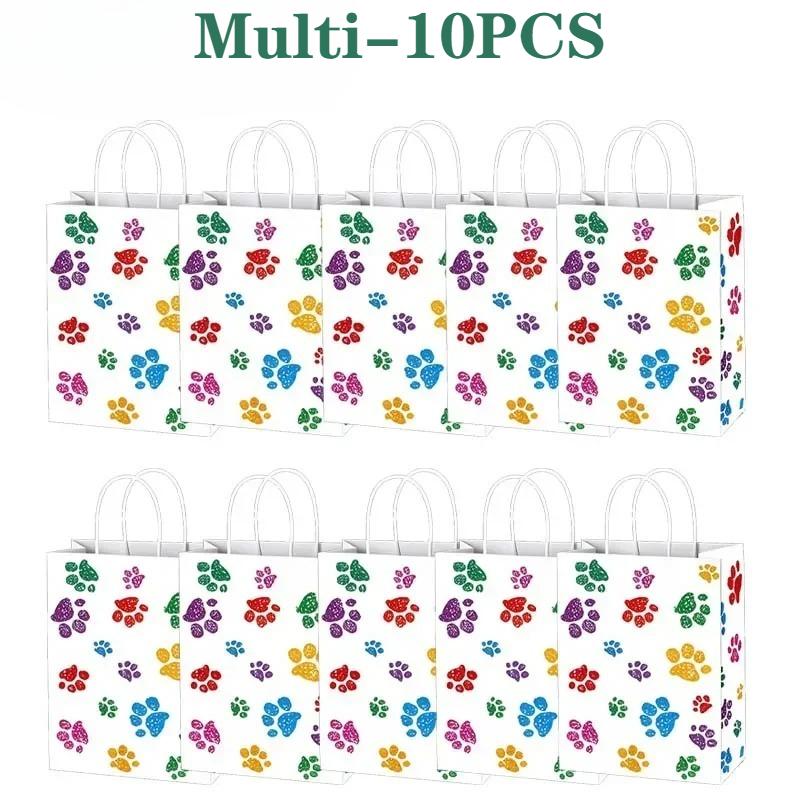 Animal PawPrint Theme Gift Bags Kraft PaperShopping Bags with HandlesParty Favor Bags for Birthday Wedding Valentine’s Day Decor
