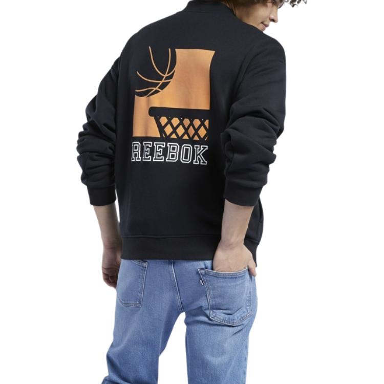 Reebok Casual Fleece Jacke mit Buchstabenaufdruck und Stehkragen Unisex-Jacken Schwarz HC0037