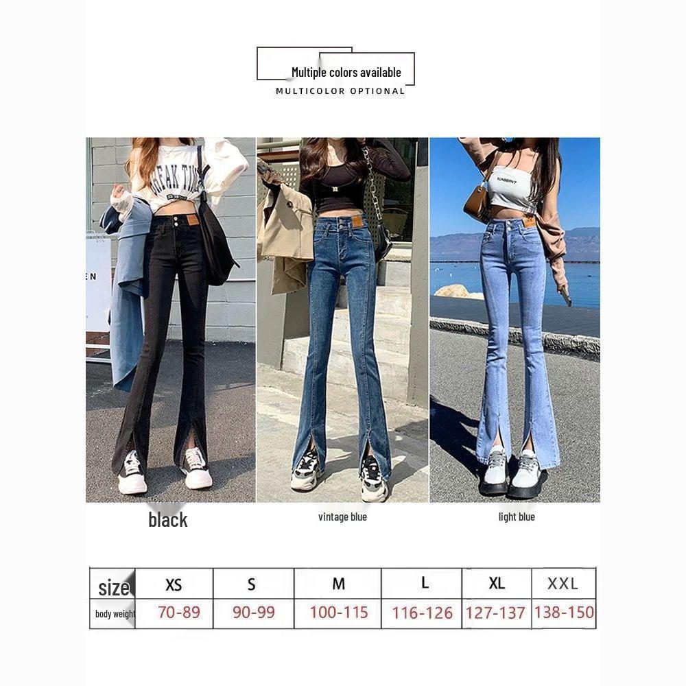 Summer 2026 Women's Black Split Denim High Waist Micro Flare Pants - Loose, Slimming, Floor Length Jeans
