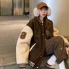 Women's Winter Trendy Korean Velvet Baseball Jacket with Embroidery