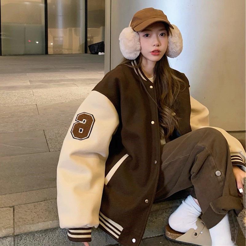 Women's Winter Trendy Korean Velvet Baseball Jacket with Embroidery