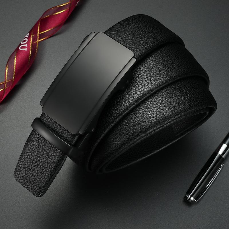 Men's Belt Trendy Versatile Leather Automatic Buckle Belt Business Casual Simple Middle Aged and Young Trousers Belt
