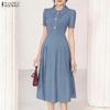 Womens Casual Lapel Collar Solid Color Short Sleeve Elegant  A-line Dress