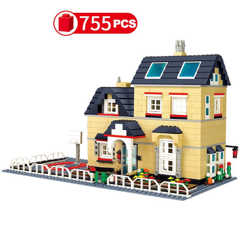House Villa Architecture Cottage Model Building Blocks Bricks Friends for Girl Beach Hut Modular Home Village Creative City Shop