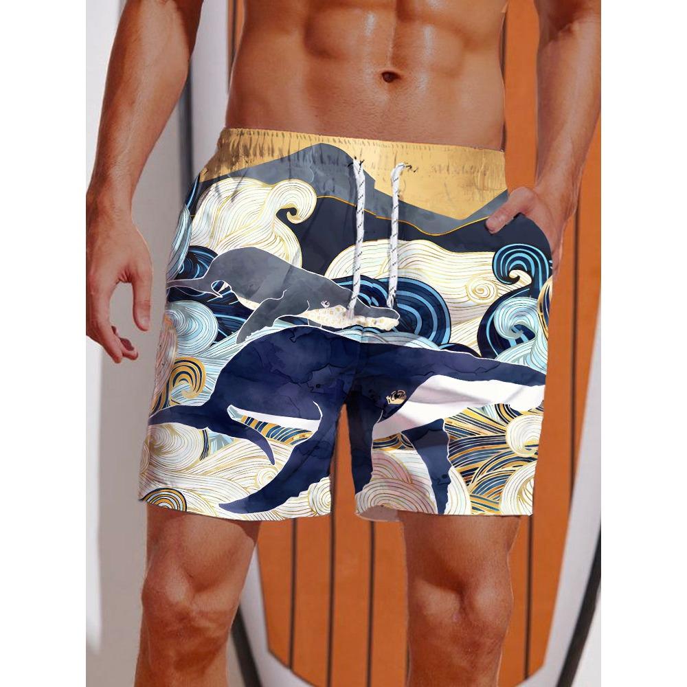 2026 Summer 3D Printed Ukiyo-E Fierce Dragon Printing Shorts Men's Board Shorts Swim Trunks Drawstring Breathable Short