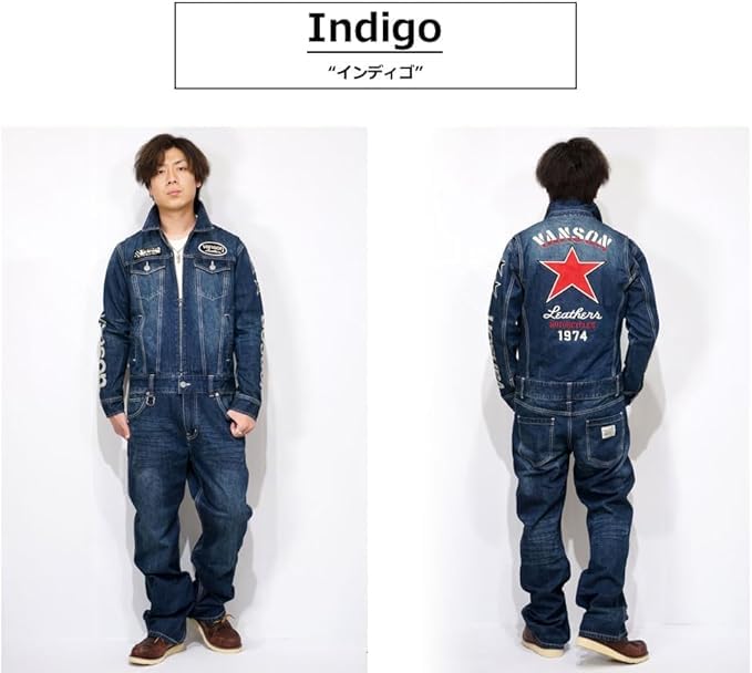 VANSON One Star Embroidered Jumpsuit for Men, Workwear, Nvao-2401 (XXL, Indigo)