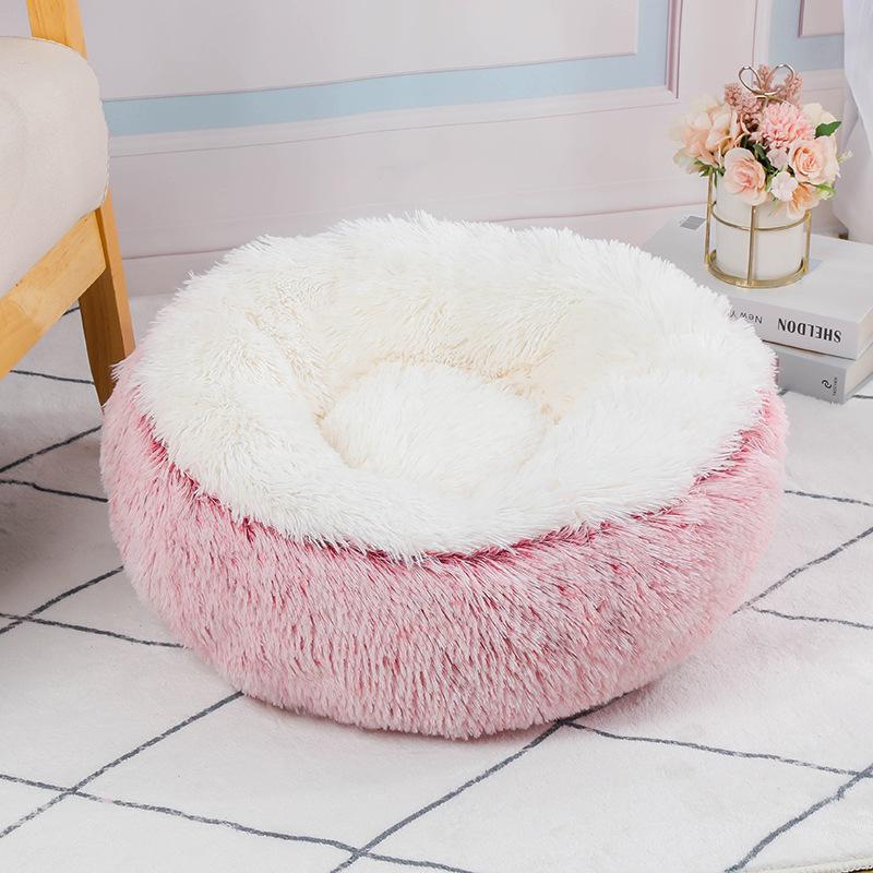 New Plush Round Simple Contrasting Color Splicing Pet Bed Four Seasons Universal Deep Sleep Cat Bed Dog Bed