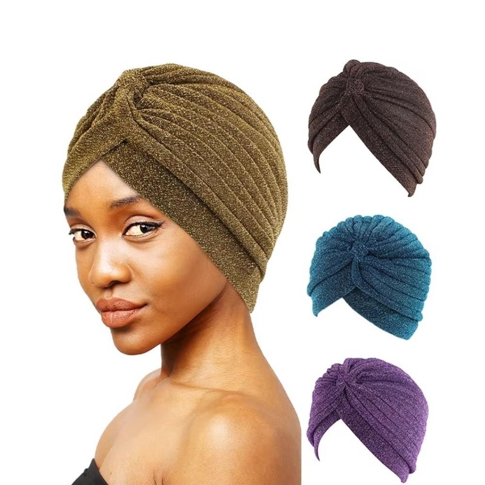 Comfortable Shiny Hijab Caps Elastic Wrap Style Islamic Headband Breathable Soft Polyester Head Wrap Cap Hair Loss
