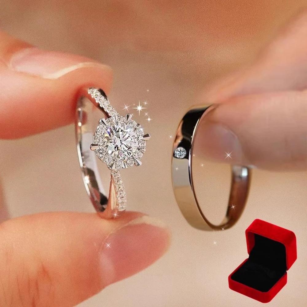 Photo Wedding Ring Couple Ring Alloy Moissanite Ring Full Diamond Exquisite Wedding Ring Props Versatile and Non-fading Daily Photo Wedding