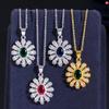WWJ Korean Design Cubic Zircon Sun Flower Ring Earrings Pendant Necklace 3pcs Set
