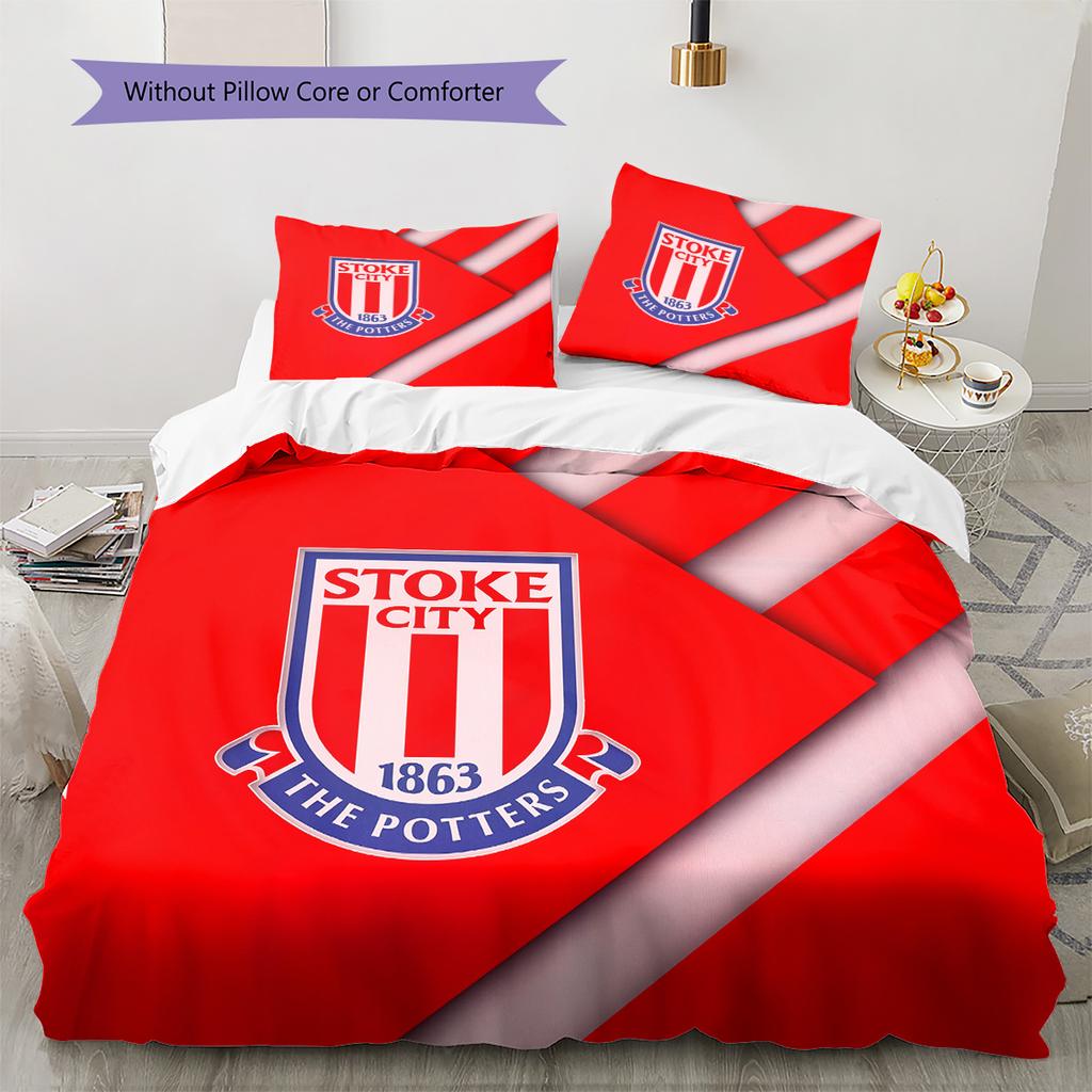 Stoke City FC Muster Bettwäsche Bettdecken-Set Heimdekoration Geschenk (1 Bettbezug + 2 Kissenbezüge (ohne Füllung))