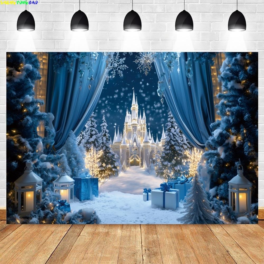 Winter Wonderland Ice and Snow Castle Photo Background Fairy Tale Princess Party Christmas Decor Photography Background Props