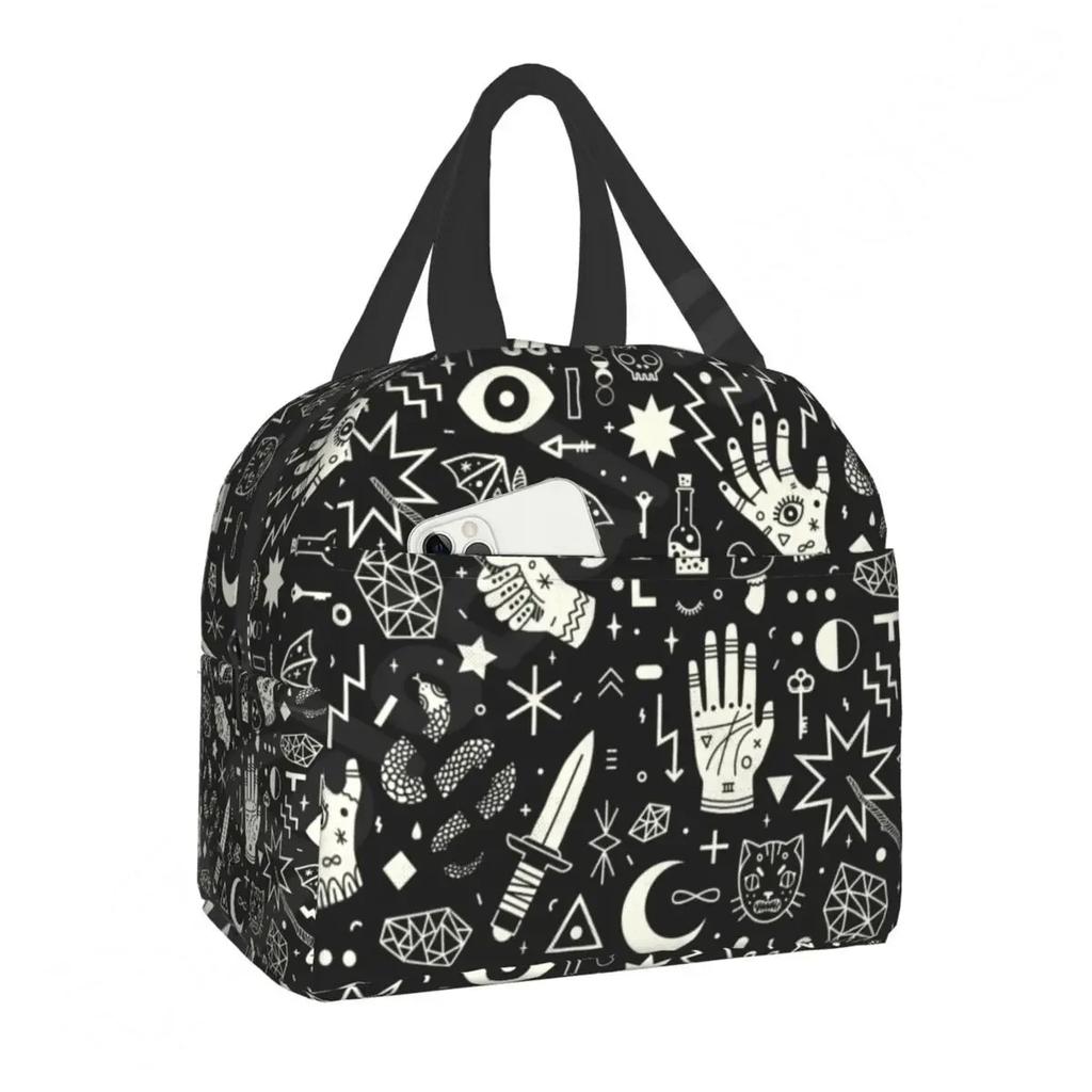 Pattern Insulated Lunch Bag for School Office Halloween Cat Skull Leakproof Cooler Thermal Bento Box Women Children