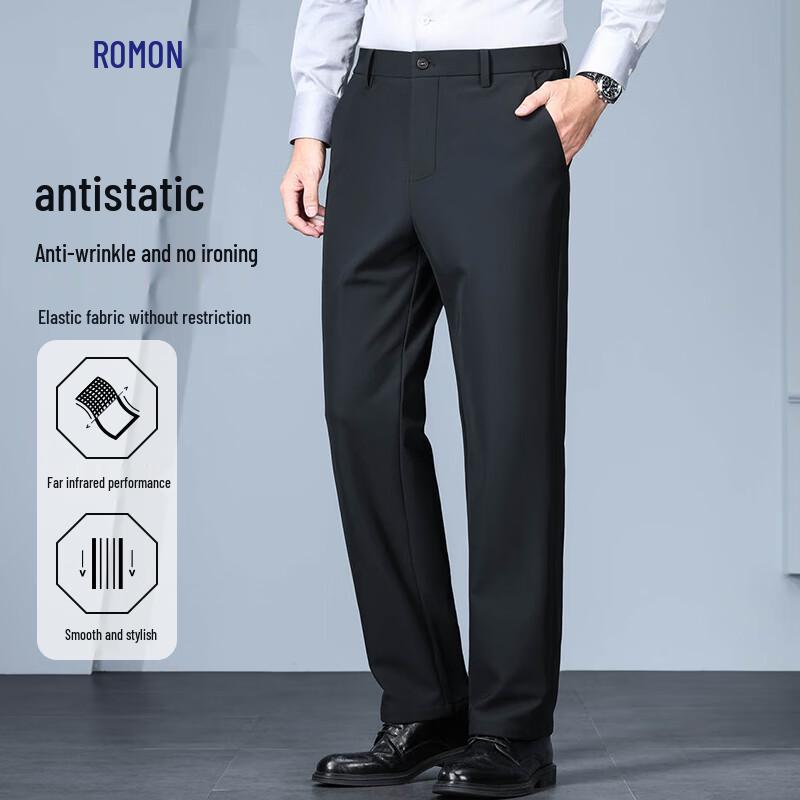 ROMON Men's Thick Anti-Static Business Casual Straight-Leg Pants