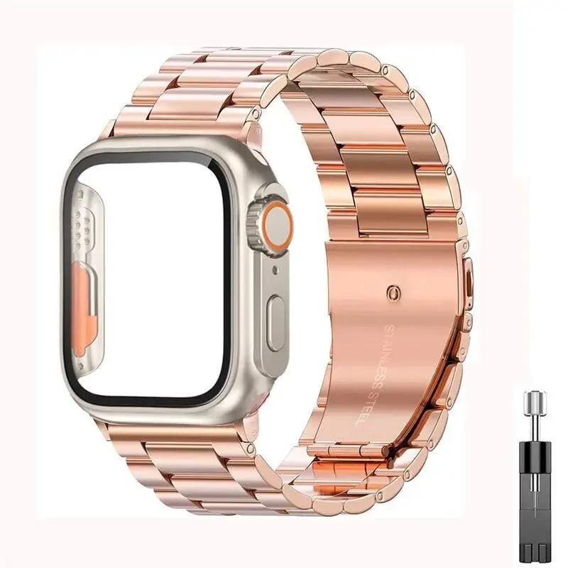 Stainless Steel Strap+Ultra Case for Apple Watch Band 44mm 45 46 41 40 42mm Case Metal Strap for Iwatch Series 10 9 8 7 6 SE 5 4