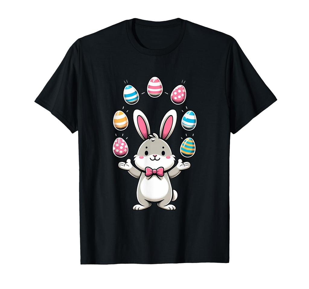 Funny and Adorable Easter Bunny Juggling Colorful Eggs Kids Boys T-shirt
