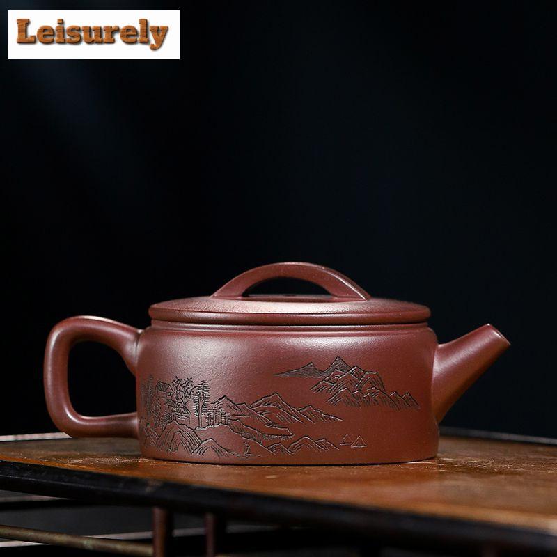 180ml Yixing Purple Clay Teapots Artists Handmade Large Caliber Pot Raw Ore Dragon's Blood Sand Tea Maker Kettle Zisha Tea Set