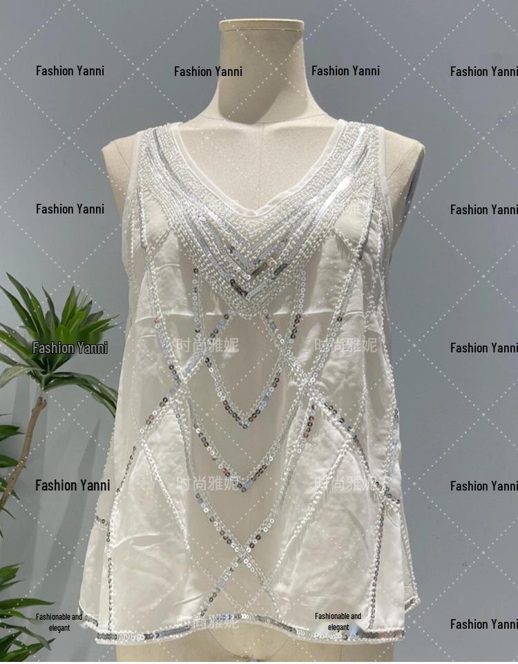 Fashion Yanni Luxury Beaded Sequin Hip-Hugging Skirt & Slimming Vest Top Set