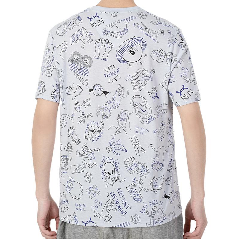 Under Armour All Over Print Crew Neck Pullover Graphic T-Shirt Men Tops White 1361484-014