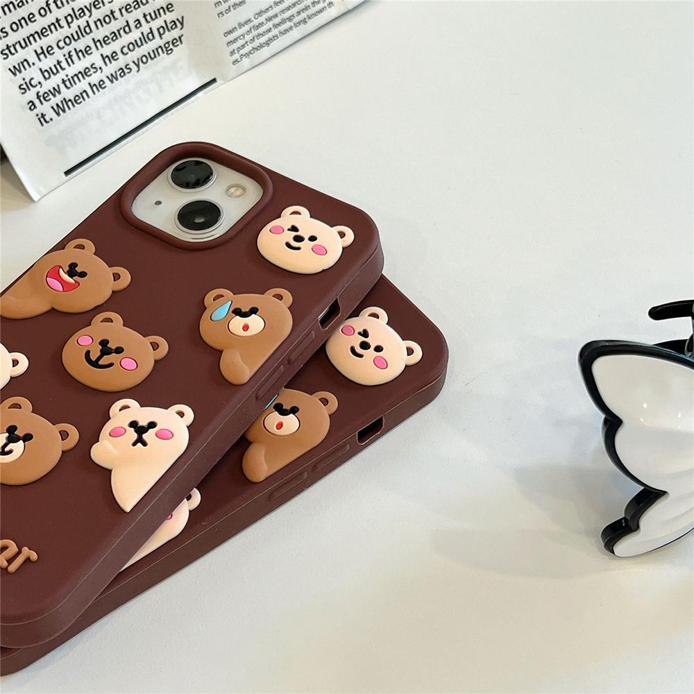 Cute Bear Cartoon Animal Silicone Phone Case for IPhone 12 13 14 15 16 Pro Max 14 15 Plus 15pro 11 Shockproof Soft Lovely Cover
