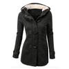 Winter Damen Warmer Woll-Kapuzenmantel mit Pelzkragen Lässige Baumwollmischung Jacke Große Größen