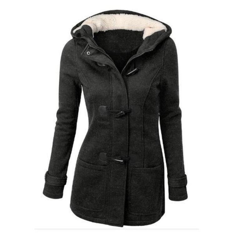 Winter Damen Warmer Woll-Kapuzenmantel mit Pelzkragen Lässige Baumwollmischung Jacke Große Größen