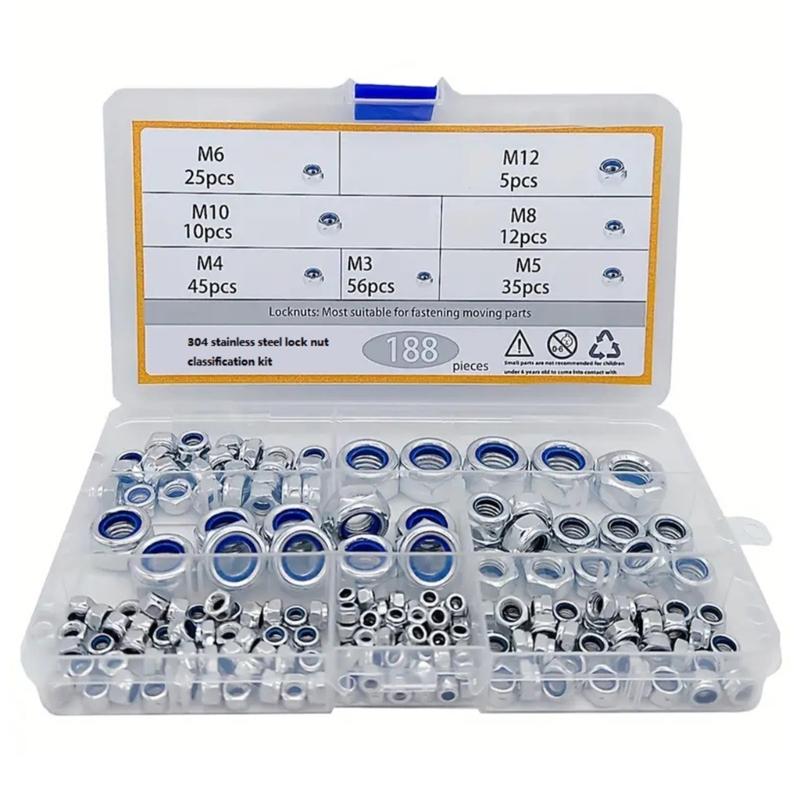 188 Piece Not Corrosion Steel Hex Nut Set Organized in Storage Case 3MM to 12MM Fastener Nut for Household Use 1
