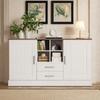 Credenza 140 x 40 x 79,5 cm, bianco e legno marrone - 2 ante, 2 cassetti