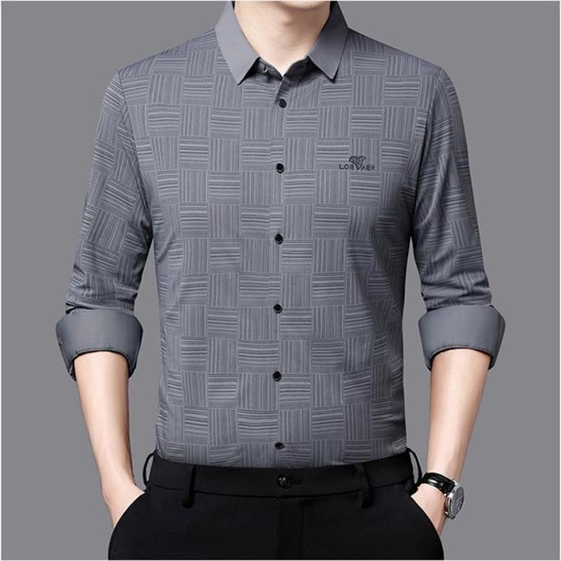Autumn Middle-Aged Men's New Long-Sleeved Seamless Lapel Shirt Fashion Casual Shirt