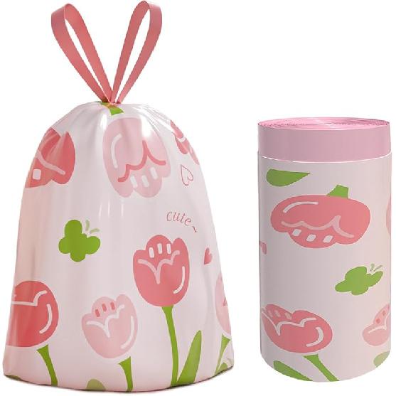 

4 Gallon Trash Bags, Small Garbage Bags with Drawstring and Printed Lily Design, Tear-Free, Leakproof & Durable Small Trash Bags for Bathroom, 4 Gallon Tulip Trash Bags