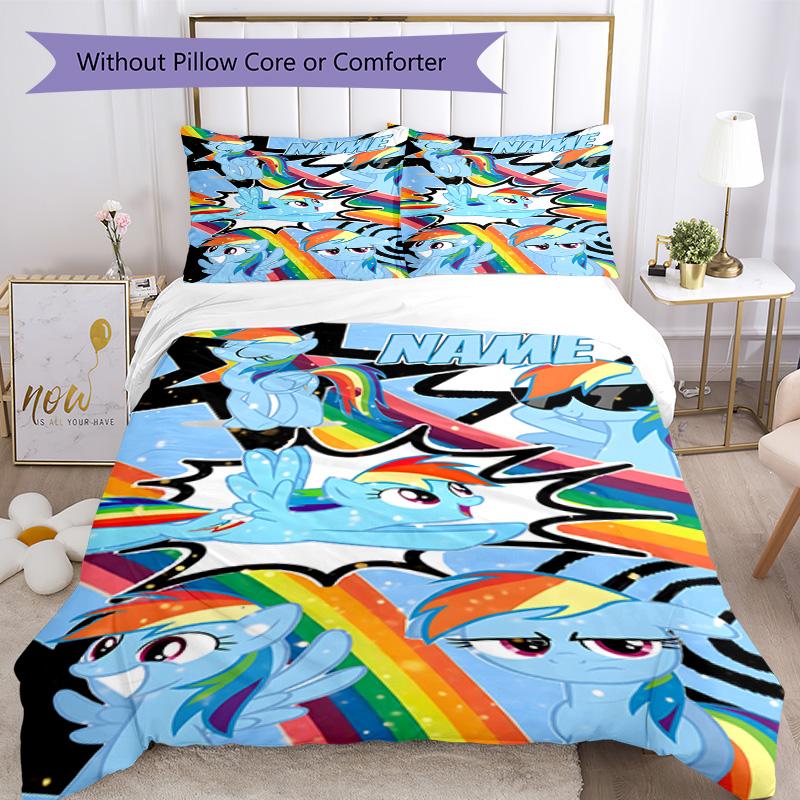 Little Pony (5) Customize your name Bedding Set Breathable Duvet Cover with Pillowcases Home Decoration Birthday Gift