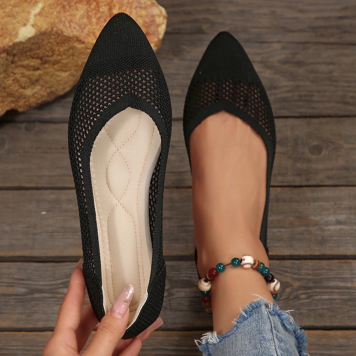 Women s Plus Size Flyknit Color Block Pointed Toe Flats – Breathable and Slip-On 36