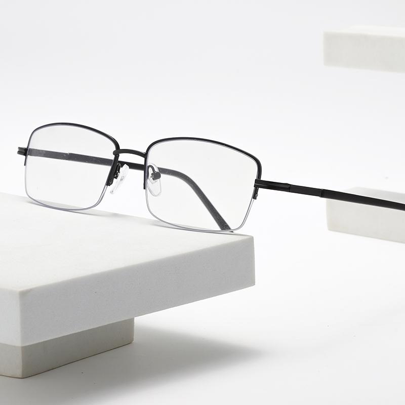 Photochromism Simple Metal Half Frame Square Glasses Women Men Fashion Eyewear Business Female Male Blue Light Blocking Glasses