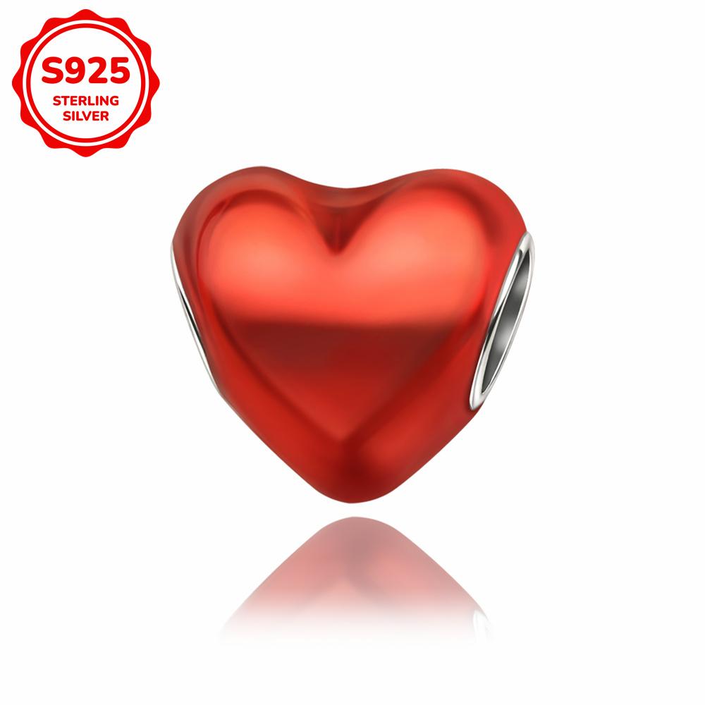 New 925 Silver Colorful Shine Heart Shaped Charms Beads Fit Snake Chain Bracelet Necklace Women DIY Fine Jewelry Gifts