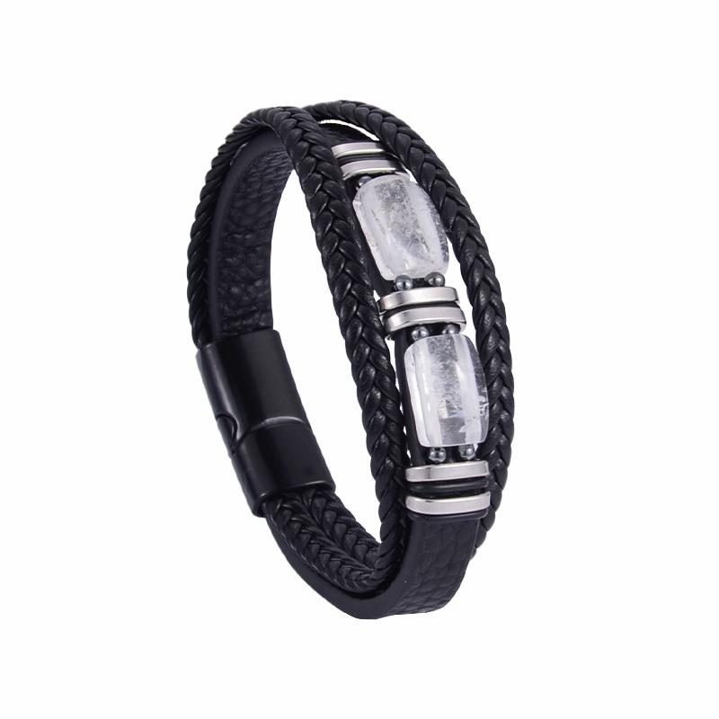 Tiger's Eye Stone Bracelet Men's Multi-layer Rope Leather Bracelet Stone Bracelet Magnet Buckle Bracelet Men's Jewelry