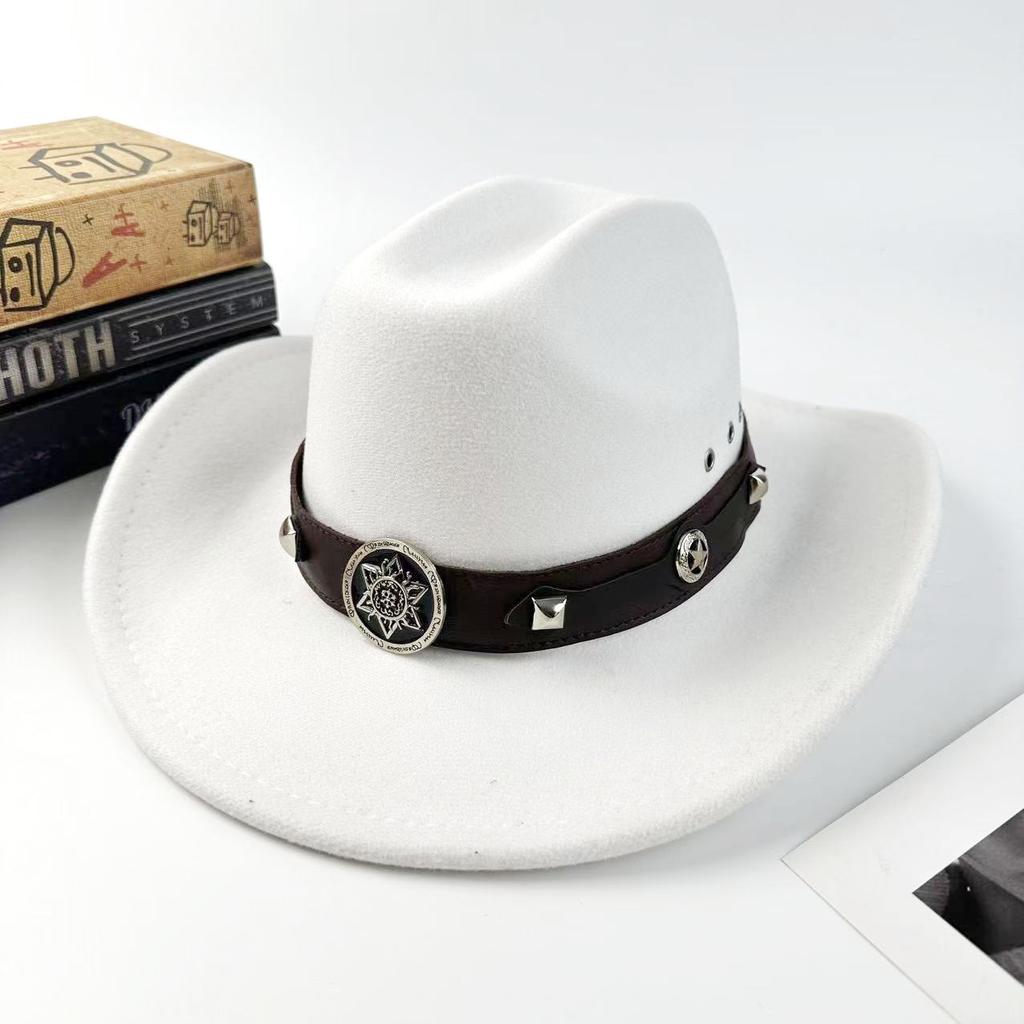Men'S And Women'S Ethnic Woolen Hair, Western Cowboy Hat, Jazz Hat, Big Edge Sunshade Top Hat