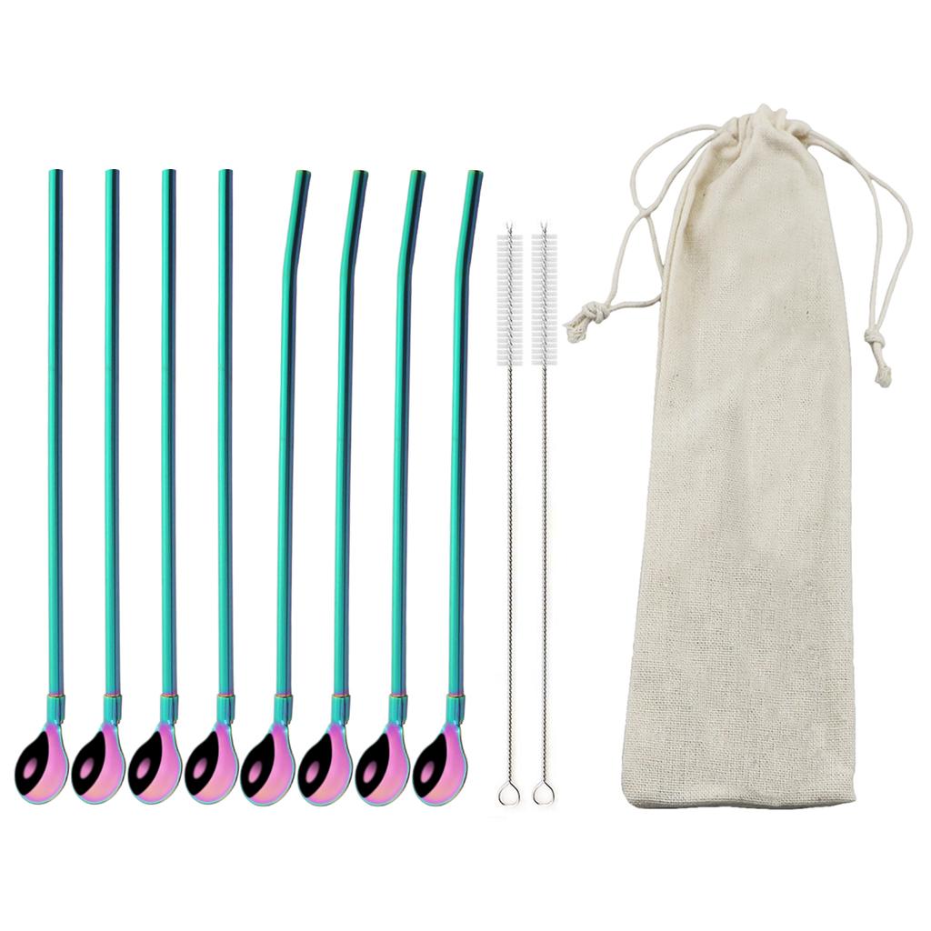 Cucchiaio di cannuccia riutilizzabile in acciaio inossidabile 18/10, cannuccia colorata, cucchiaio di cannuccia per cocktail, accessorio per mescolare il caffè e il bar del latte
