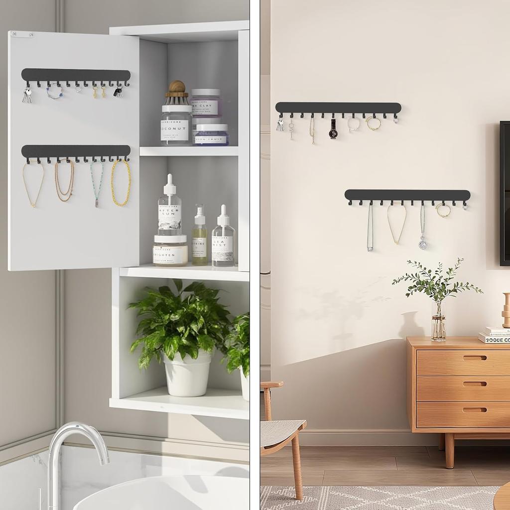 Halskettenhalter - Hängender Schmuckorganizer, Selbstklebend an der Wand montierbar für Halsketten, Armbänder, Schwarz